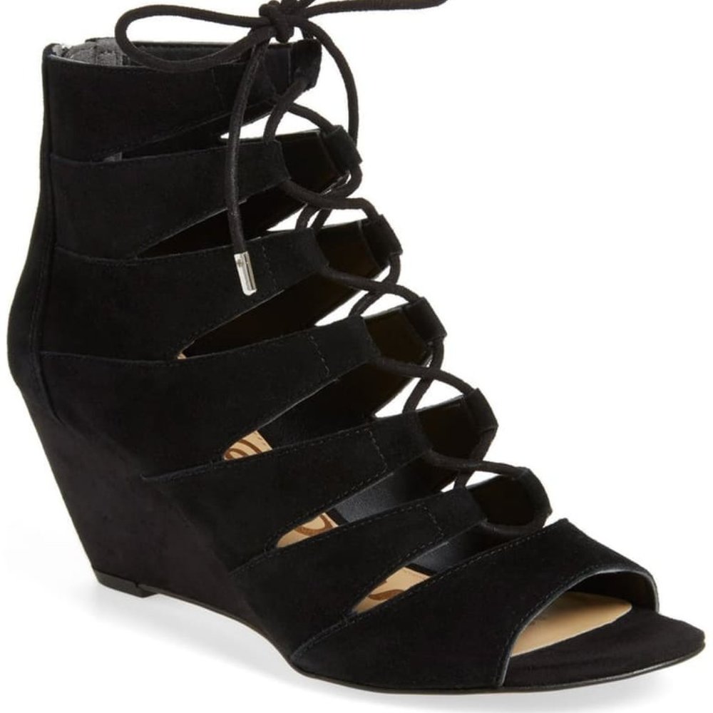 Sam Edelman 'Santina' Lace-Up Wedge Sandal Suede 6